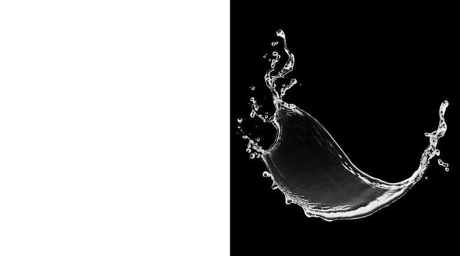 Dynamic water splash on black background, realistic liquid crown with droplets, isolated clear water burst for product compositing and beverage design