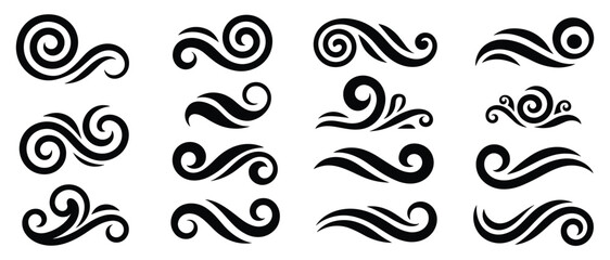 Fototapeta premium Decorative Flourishes: A collection of elegant black ornamental swirls and scrolls for design. graphic element, ornamental line, abstract shape, vintage style.
