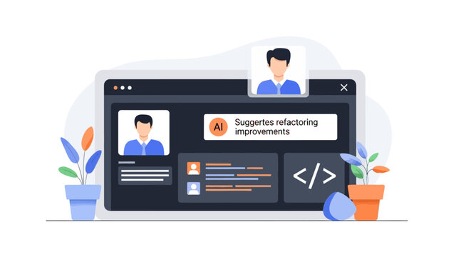 AI-Powered Software Development Platform Illustration with Automated Code Refactoring Suggestions and Developer Interface