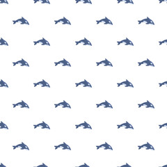 Fototapeta premium Killer whale aquatic creature swimming in a flat illustration seamless pattern