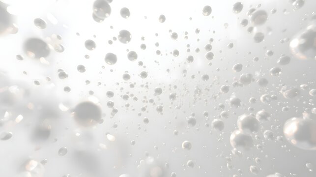 Abstract floating white orbs and bubbles with depth perspective on a clean white background