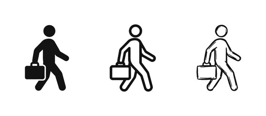Businessman walking with briefcase icon set for career and travel © drawing lines