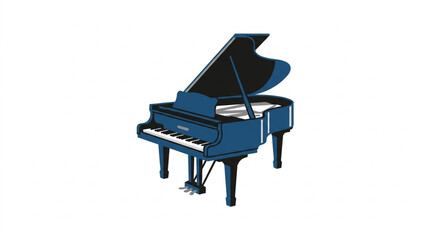 A beautiful blue grand piano on a white background. © Gian