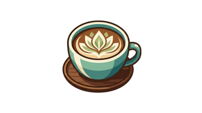 A cup of coffee with latte art on a saucer.