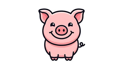 Fototapeta premium Pink cartoon pig with heart shaped balloon.