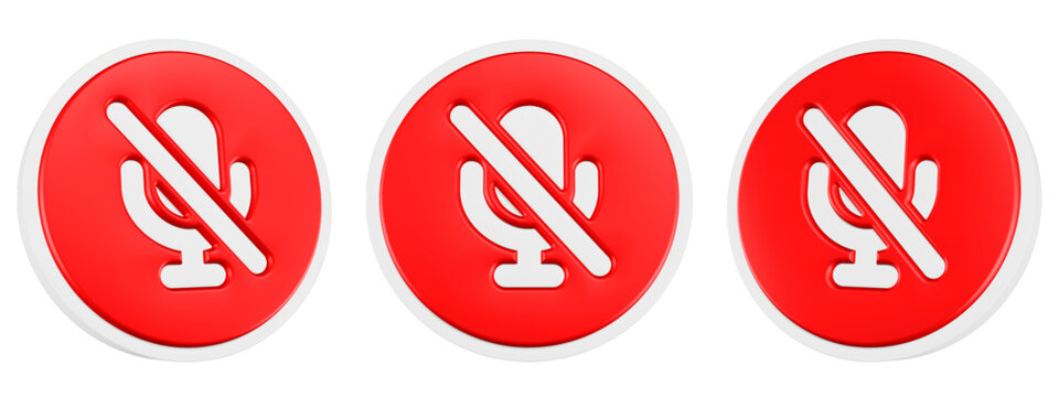 mute icon 3d render circle button