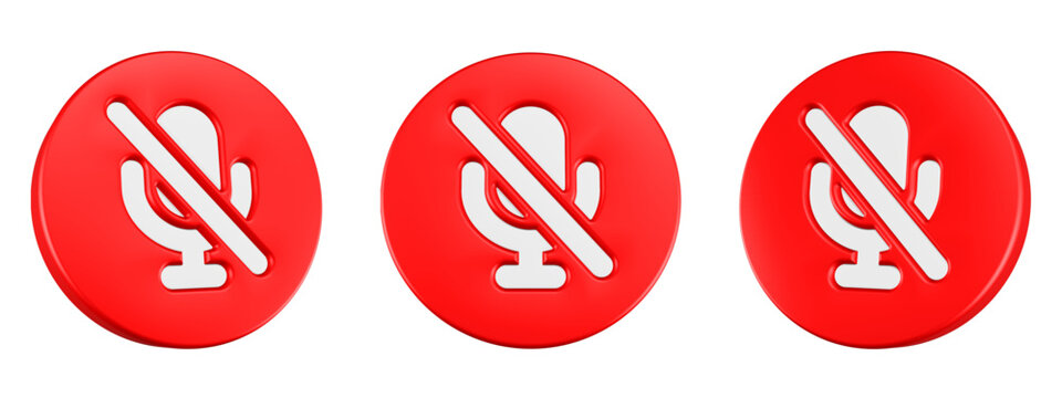 mute icon 3d render circle button