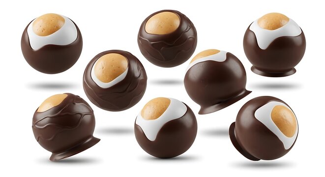 Delicious homemade buckeyes candy with peanut butter filling and rich chocolate coating, isolated on a clean white background.