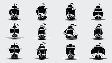 Collection of vintage sailing ships in silhouette on water vector illustration. © Shela