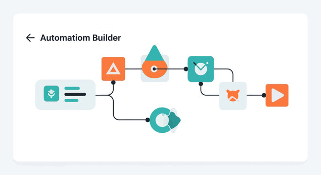 Visual Workflow Automation Builder Interface with Connected Process Icons for Business Logic and Software Development