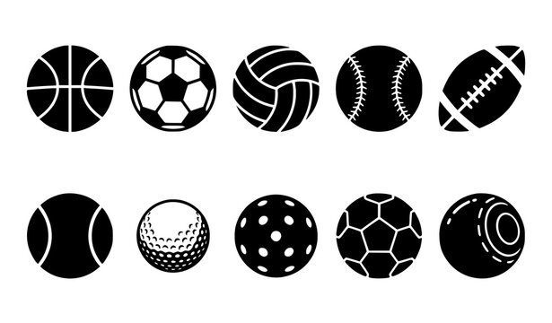 Sports Ball Silhouette Vector Illustration Set with Basketball Football Soccer Tennis and Golf Balls