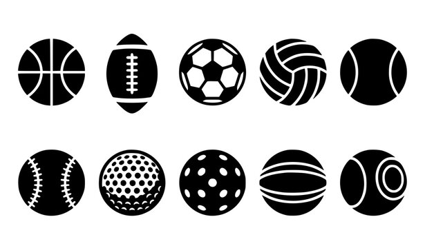 Sports Ball Icon Vector Collection Silhouette Set for Basketball Football Soccer and Tennis