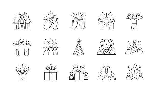 Group Celebration and Festive Party Vector Icon Collection for Joyful Event UI Graphics