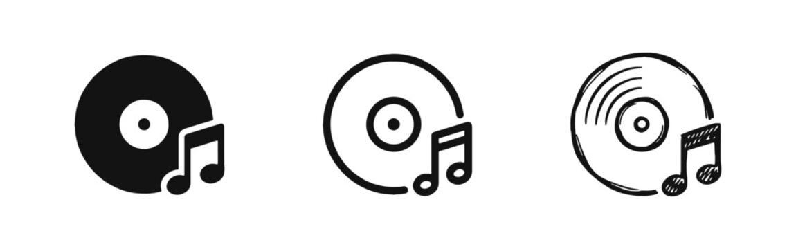Vinyl Record with Music Notes Icon Set, Audio and Sound Symbol, Entertainment Concept