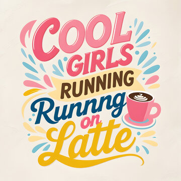 Cool girls run on latte funny coffee quote typography illustration design