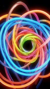 Abstract Colorful Curved Lines Animation Loop - A vibrant animation features a chaotic yet mesmerizing tangle of translucent, curved lines in various bright colors.