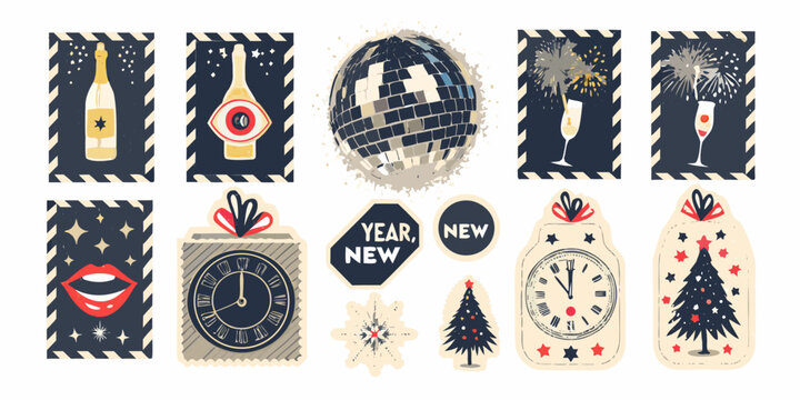 New Year Celebration Elements Colorful Vector Illustrations On White Background