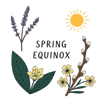 Spring Equinox Floral Seasonal Illustration.