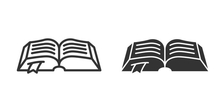 Open Book icon set. Vector icons of open books with bookmarks in black and white. flat illustration of vector icon on white background
