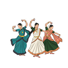 Naklejka premium Three Women in Traditional Indian Dance.