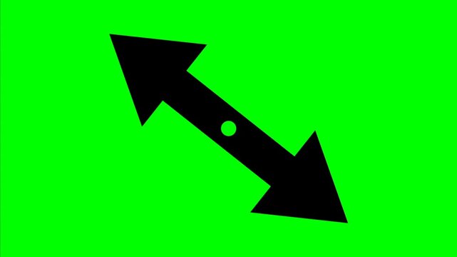 Animated black double headed arrow icon rotating on green screen