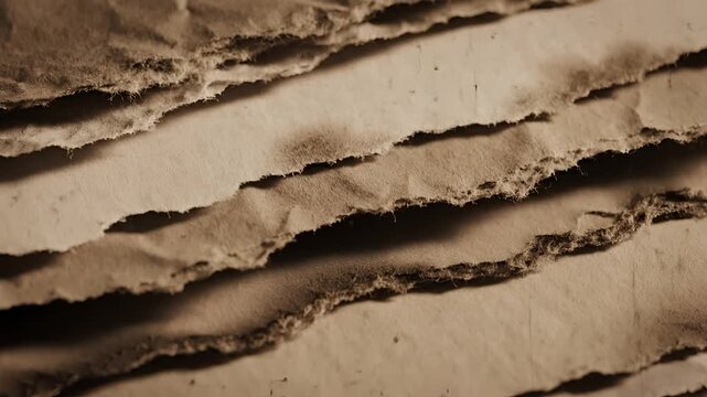 Close up of torn brown paper layers creating a textured background.