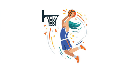 Basketball player performing a slam dunk during a game. © Revan