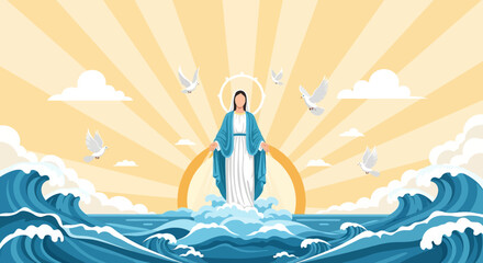 Obraz premium The Virgin Mary Ascending Above the Oculus, a Religious and Spiritual Digital Artwork