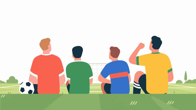 Flat design illustration of soccer match in stadium with crowd of spectators