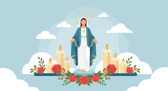 The Glorious Assumption of the Virgin Mary into Heaven depicted in sacred Christian iconography