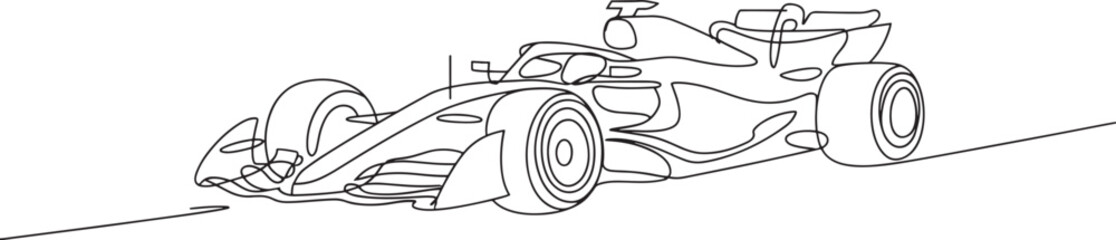 Obraz premium Racing car continuous line drawing depicting speed and performance of high speed formula vehicle.