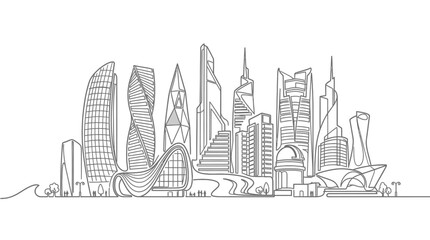 Fototapeta premium Modern City Skyline One Line Art Illustration