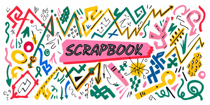 Colorful abstract vector pattern with handwritten scrapbook text element