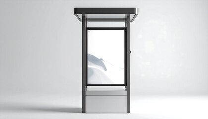 Naklejka premium Modern Digital Display Kiosk Mockup Front View on Soft Light Gray Background with Interactive Technology and Advertising Presentation Concept