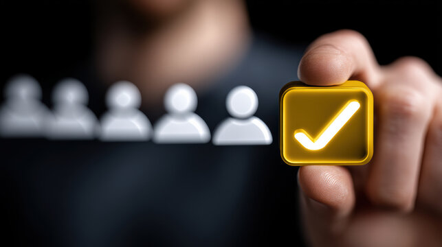 Selection recruitment digital candidate human resource employment concept yellow checkmark icon hand business choice job success approval