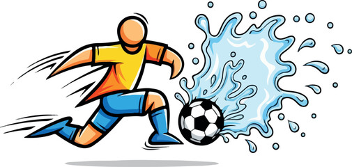 Obraz premium Soccer Player Kicking Ball Through Water Splash