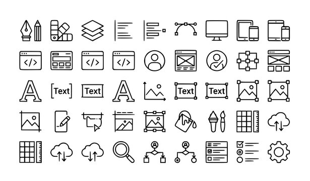 Minimal graphic and web design outline icon collection vector design
