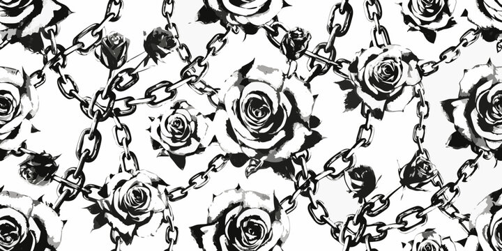 Roses and chain links vector pattern on a white background