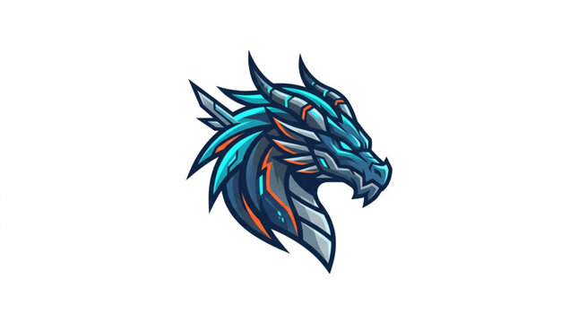 Blue Dragon Head Illustration Fierce Mythical Creature.