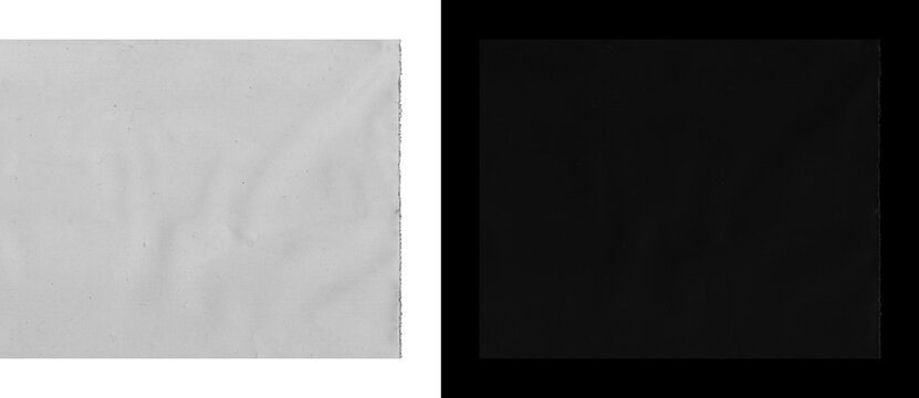 Minimalist paper texture background, wrinkled white and black parchment sheets, split screen contrast surface for graphic design and mockups