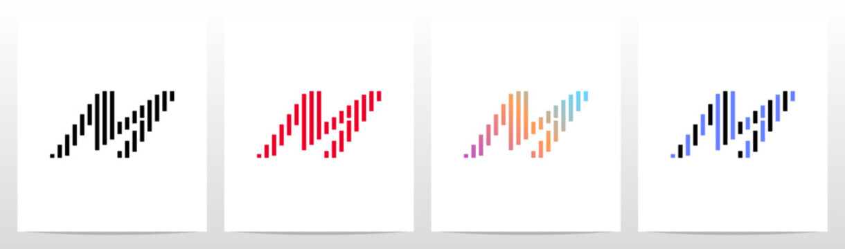 Stripes Vertical Parallel Italic Letter Initial Logo Design M