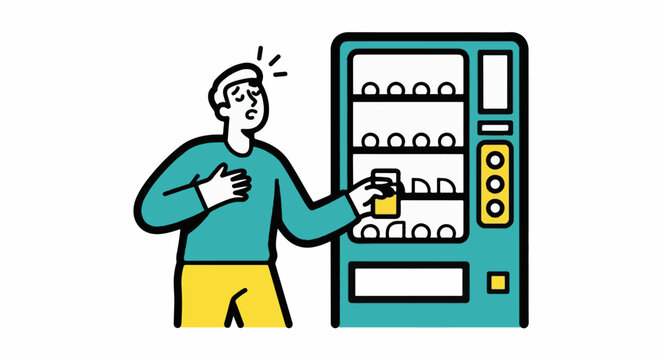 Man selecting beverage from modern vending machine illustration.