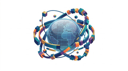 Abstract representation of a digital atom with orbiting particles. © yuzong