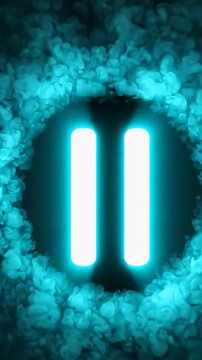 Glowing Cyan Neon Pause Icon with Volumetric Light Pulse - A bright, neon cyan pause icon pulsates with a soft, volumetric light effect.