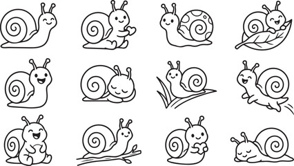 Cute Snail Spiral Shell Cartoon Vector Silhouette © Rini429