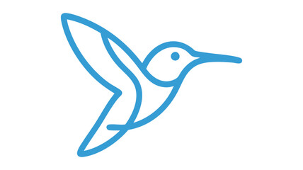 Fototapeta premium Hummingbird Outline Icon with Flight Pose in a Minimalist Blue Line Art Style Representing Agility and Nature in Motion