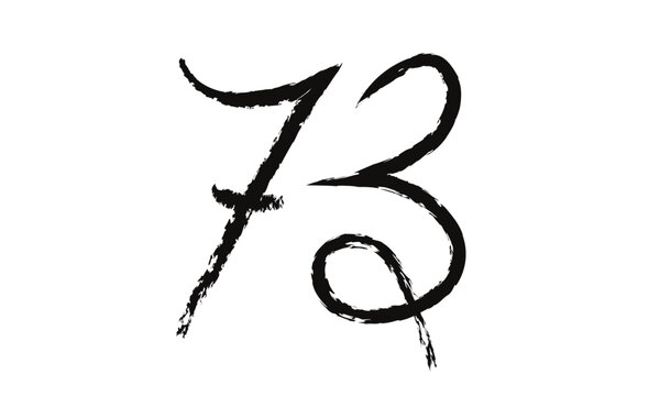 abstract simple black brush number 73 icon design.