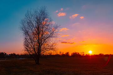 Fototapeta premium Summer sunset or sundowner view near Obergessenbach, Osterhofen, Deggendorf, Bavaria, Germany