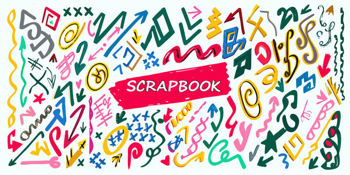 Colorful abstract vector illustration with scrapbook lettering and chaotic elements