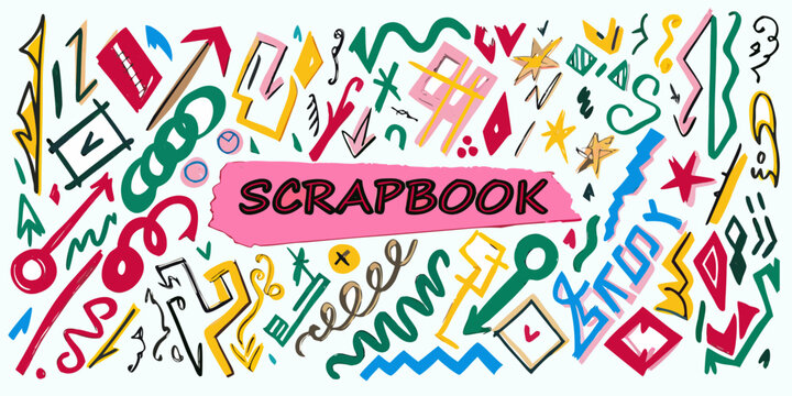 Scrapbook Vector Illustration With Colorful Doodles And Handwritten Text